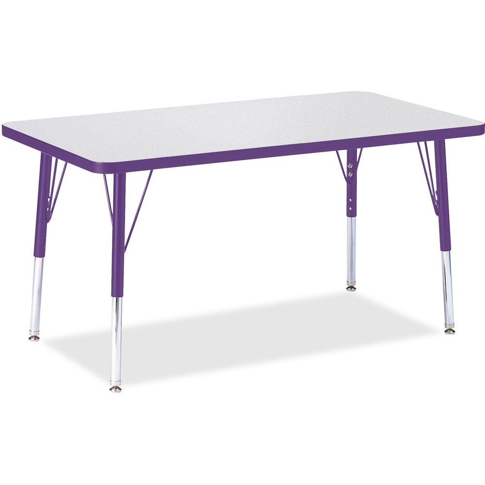 Jonti-Craft Berries Elementary Height Color Edge Rectangle Table - For - Table TopGray Rectangle Top - Four Leg Base - 4 Legs - Adjustable Height - 15" to 24" Adjustment - 36" Table Top Length x 24" T. Picture 1