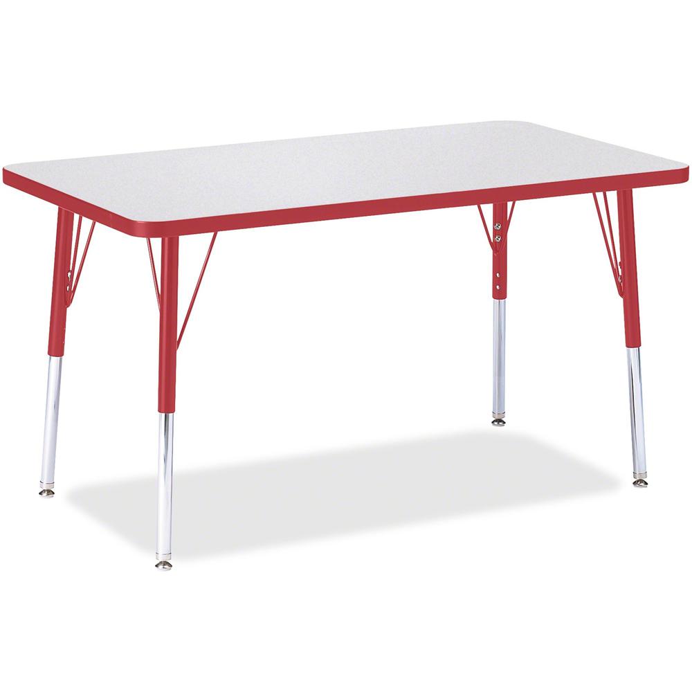 Jonti-Craft Berries Adult Height Color Edge Rectangle Table - Laminated Rectangle, Red Top - Four Leg Base - 4 Legs - Adjustable Height - 24" to 31" Adjustment - 36" Table Top Length x 24" Table Top W. Picture 1