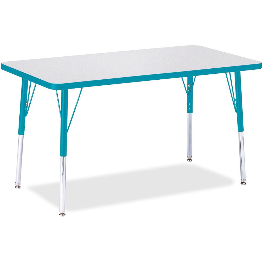 Jonti-Craft Berries Adult Height Color Edge Rectangle Table - Laminated Rectangle, Teal Top - Four Leg Base - 4 Legs - Adjustable Height - 24" to 31" Adjustment - 36" Table Top Length x 24" Table Top . Picture 1