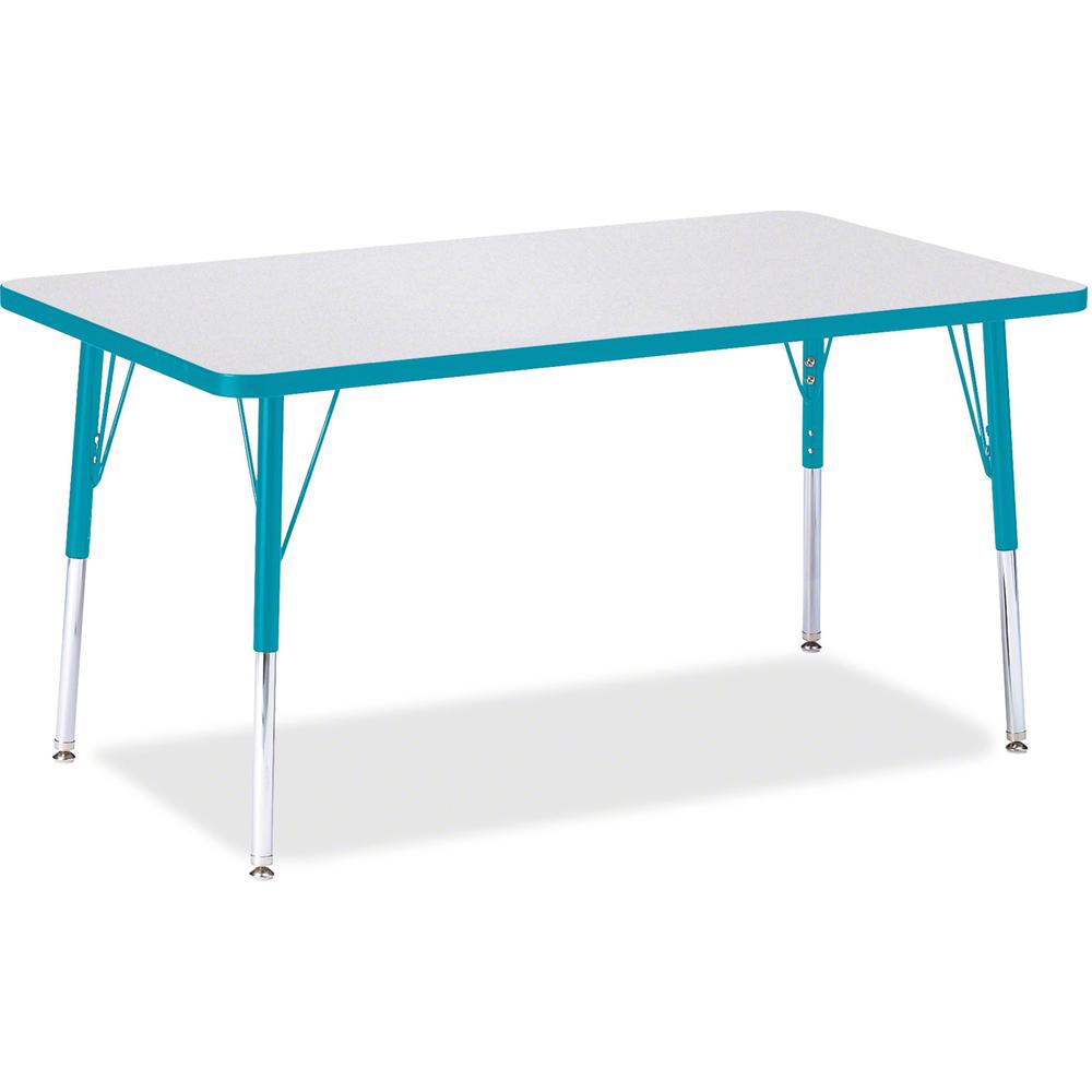 Jonti-Craft Berries Adult Height Color Edge Rectangle Table - Laminated Rectangle, Teal Top - Four Leg Base - 4 Legs - Adjustable Height - 24" to 31" Adjustment - 48" Table Top Length x 30" Table Top . Picture 1