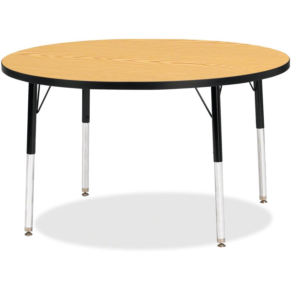 Jonti-Craft Berries Elementary Height Color Top Round Table - Laminated Round, Oak Top - Four Leg Base - 4 Legs - Adjustable Height - 24" to 31" Adjustment x 1.13" Table Top Thickness x 42" Table Top . Picture 1