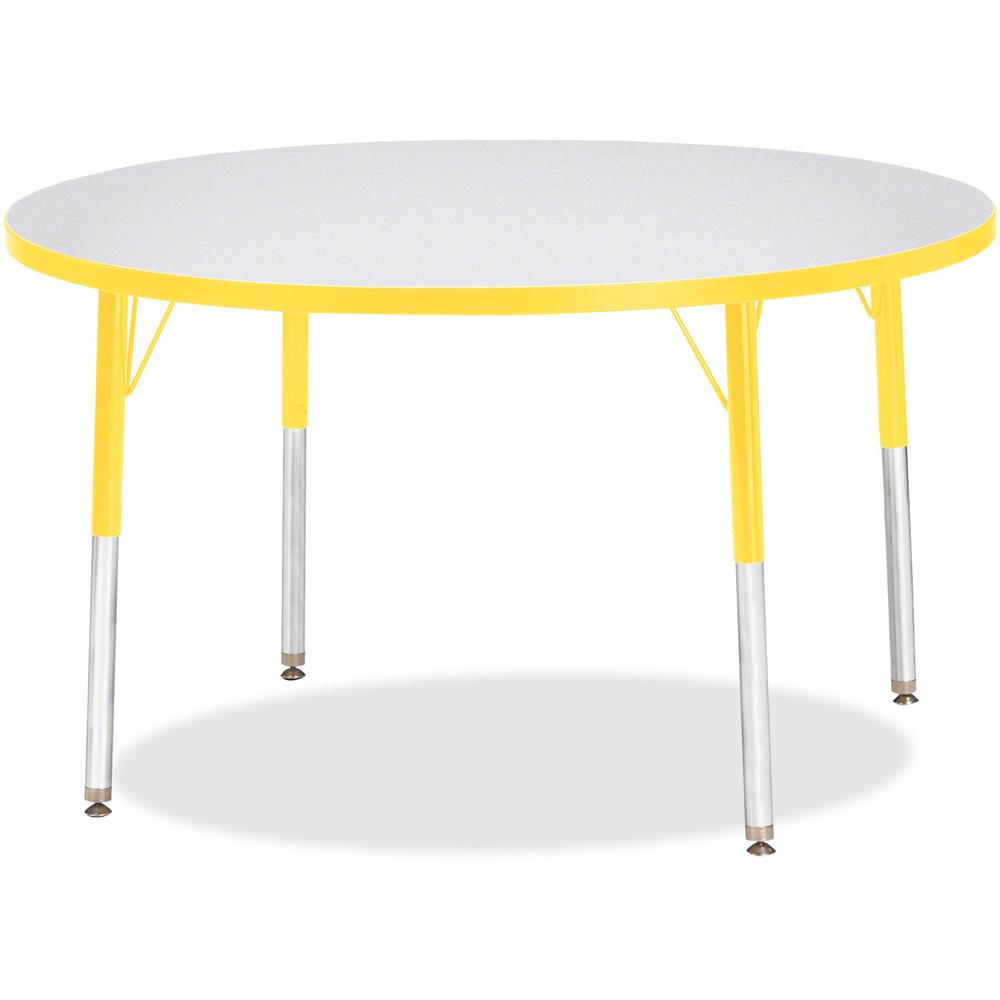 Jonti-Craft Berries Elementary Height Color Edge Round Table - Gray Round Top - Four Leg Base - 4 Legs - Adjustable Height - 24" to 31" Adjustment x 1.13" Table Top Thickness x 42" Table Top Diameter . Picture 1