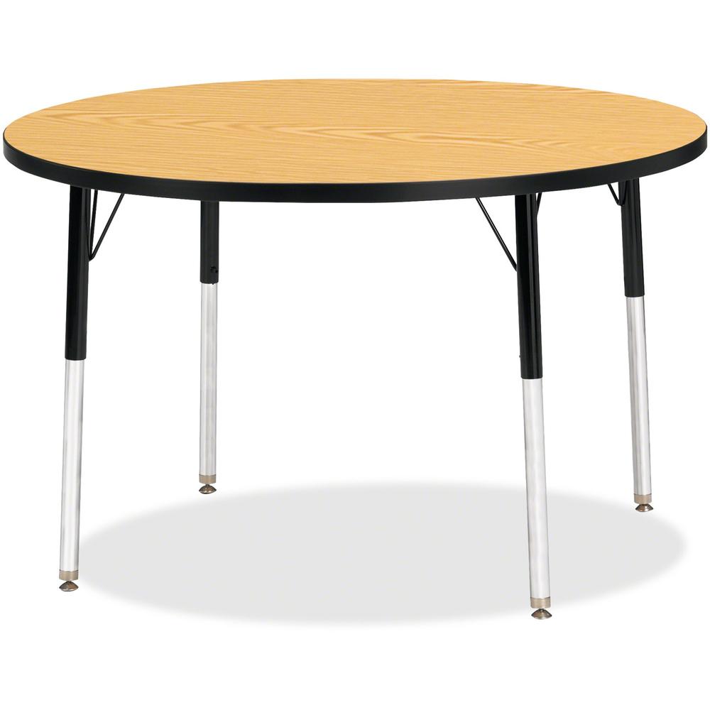 Jonti-Craft Berries Adult Height Color Top Round Table - Black Oak Round, Laminated Top - Four Leg Base - 4 Legs - Adjustable Height - 24" to 31" Adjustment x 1.13" Table Top Thickness x 42" Table Top. Picture 1