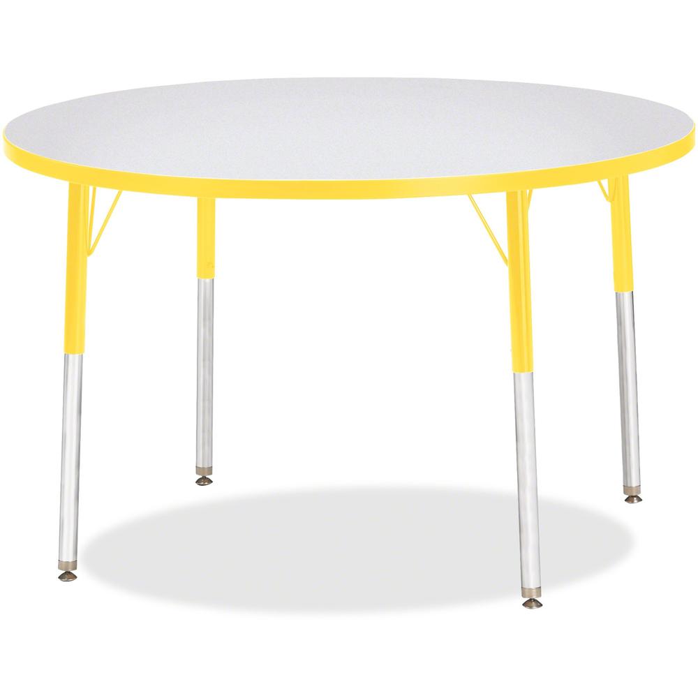 Jonti-Craft Berries Adult Height Color Edge Round Table - Laminated Round, Yellow Top - Four Leg Base - 4 Legs - Adjustable Height - 24" to 31" Adjustment x 1.13" Table Top Thickness x 42" Table Top D. Picture 1