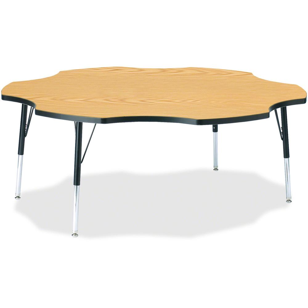Jonti-Craft Berries Elementary Black Edge Six-leaf Table - Black Oak, Laminated Top - Four Leg Base - 4 Legs - Adjustable Height - 15" to 24" Adjustment x 1.13" Table Top Thickness x 60" Table Top Dia. Picture 1