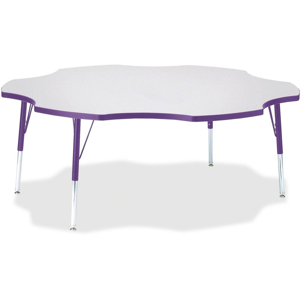 Jonti-Craft Berries Elementary Height Prism Six-Leaf Table - Laminated, Purple Top - Four Leg Base - 4 Legs - Adjustable Height - 15" to 24" Adjustment x 1.13" Table Top Thickness x 60" Table Top Diam. Picture 1