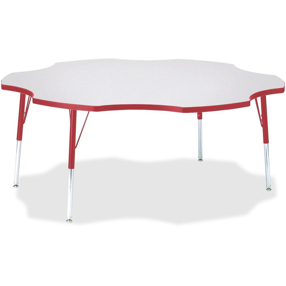 Jonti-Craft Berries Prism Six-Leaf Student Table - Laminated, Red Top - Four Leg Base - 4 Legs - Adjustable Height - 24" to 31" Adjustment x 1.13" Table Top Thickness x 60" Table Top Diameter - 31" He. Picture 1