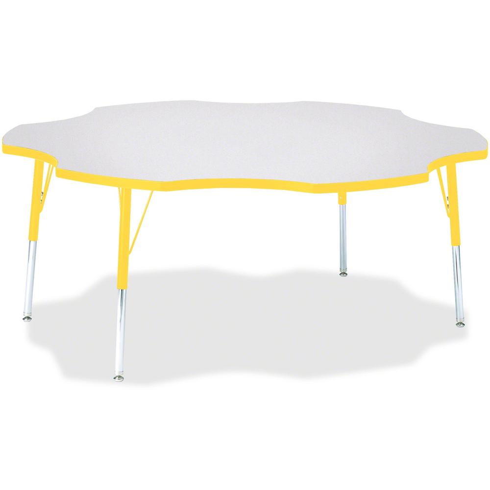 Jonti-Craft Berries Prism Six-Leaf Student Table - Laminated, Yellow Top - Four Leg Base - 4 Legs - Adjustable Height - 24" to 31" Adjustment x 1.13" Table Top Thickness x 60" Table Top Diameter - 31". Picture 1