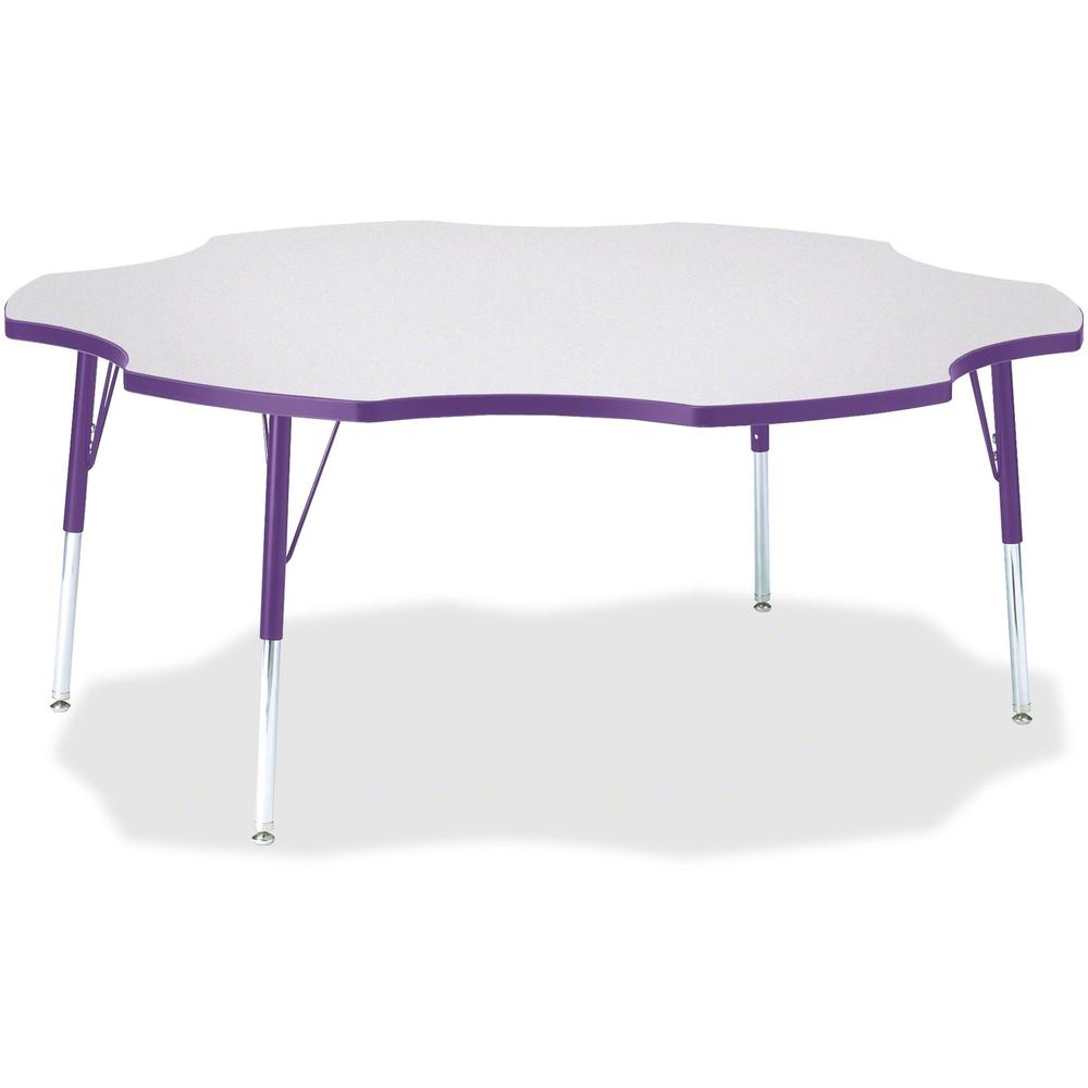 Jonti-Craft Berries Prism Six-Leaf Student Table - Laminated, Purple Top - Four Leg Base - 4 Legs - Adjustable Height - 24" to 31" Adjustment x 1.13" Table Top Thickness x 60" Table Top Diameter - 31". Picture 1
