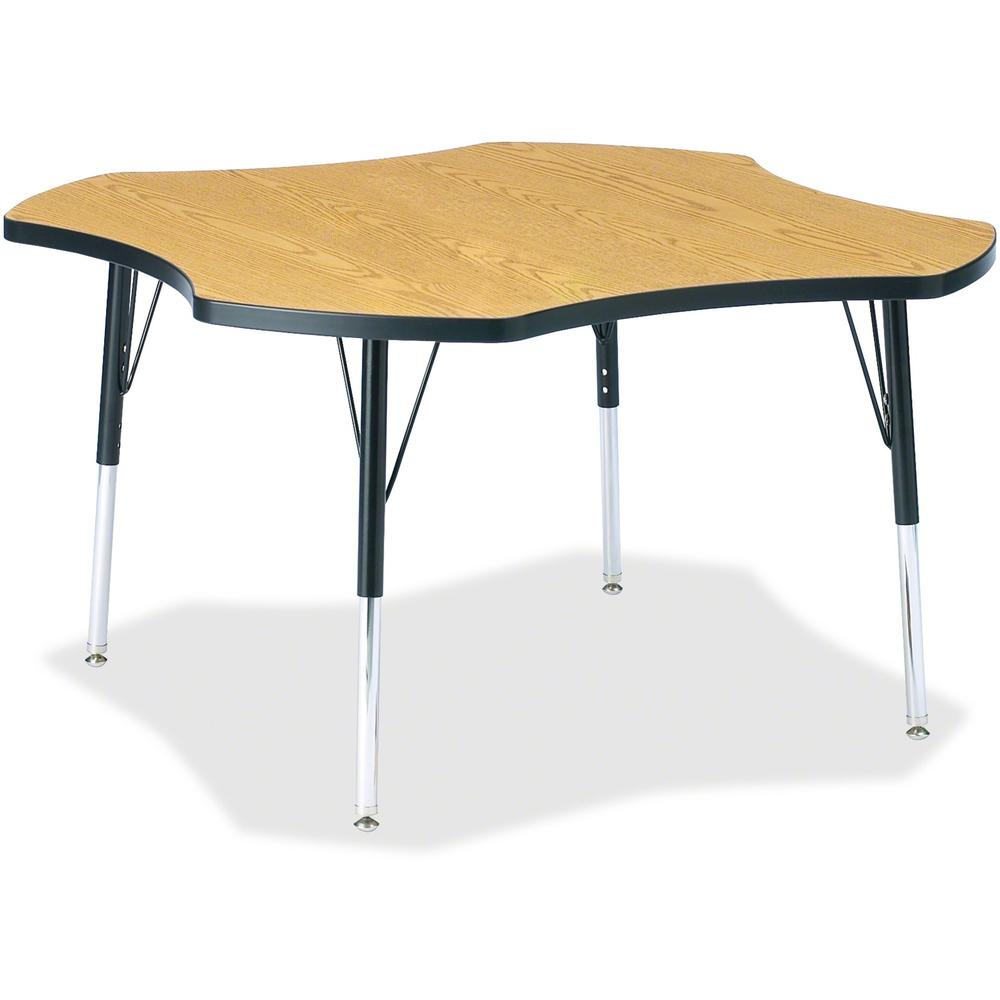 Jonti-Craft Berries Elementary Black Edge Four-leaf Table - Black Oak, Laminated Top - Four Leg Base - 4 Legs - Adjustable Height - 15" to 24" Adjustment x 1.13" Table Top Thickness x 48" Table Top Di. Picture 1