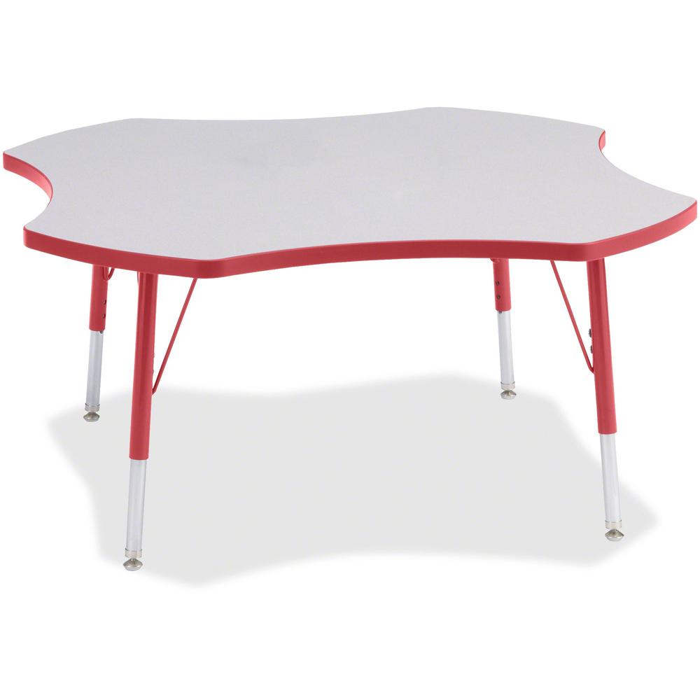 Jonti-Craft Berries Elementary Height Prism Four-Leaf Table - Laminated, Red Top - Four Leg Base - 4 Legs - Adjustable Height - 15" to 24" Adjustment x 1.13" Table Top Thickness x 48" Table Top Diamet. Picture 1