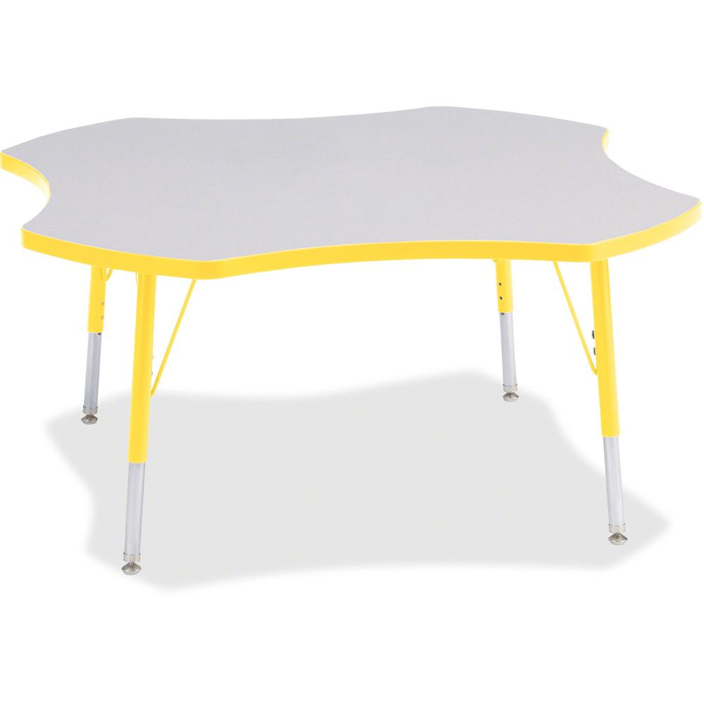 Jonti-Craft Berries Elementary Height Prism Four-Leaf Table - Laminated, Yellow Top - Four Leg Base - 4 Legs - Adjustable Height - 15" to 24" Adjustment x 1.13" Table Top Thickness x 48" Table Top Dia. Picture 1