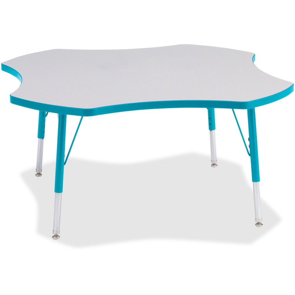 Jonti-Craft Berries Elementary Height Prism Four-Leaf Table - Laminated, Teal Top - Four Leg Base - 4 Legs - Adjustable Height - 15" to 24" Adjustment x 1.13" Table Top Thickness x 48" Table Top Diame. Picture 1