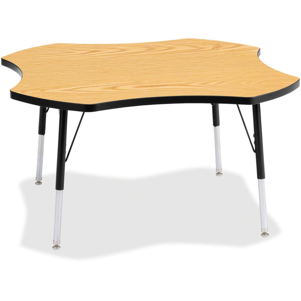 Jonti-Craft Berries Adult Black Edge Four-leaf Table - Black Oak, Laminated Top - Four Leg Base - 4 Legs - Adjustable Height - 24" to 31" Adjustment x 1.13" Table Top Thickness x 48" Table Top Diamete. Picture 1