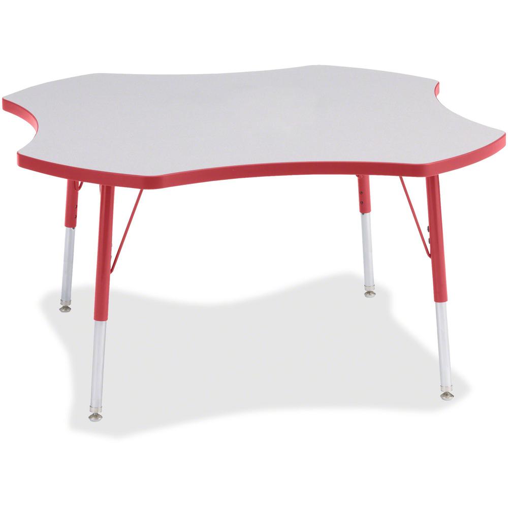 Jonti-Craft Berries Prism Four-Leaf Student Table - Laminated, Red Top - Four Leg Base - 4 Legs - Adjustable Height - 24" to 31" Adjustment x 1.13" Table Top Thickness x 48" Table Top Diameter - 31" H. Picture 1