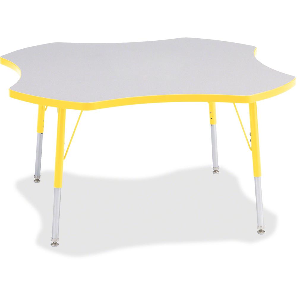 Jonti-Craft Berries Prism Four-Leaf Student Table - Laminated, Yellow Top - Four Leg Base - 4 Legs - Adjustable Height - 24" to 31" Adjustment x 1.13" Table Top Thickness x 48" Table Top Diameter - 31. Picture 1