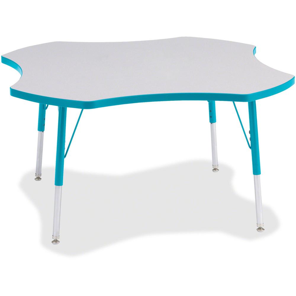 Jonti-Craft Berries Prism Four-Leaf Student Table - Laminated, Teal Top - Four Leg Base - 4 Legs - Adjustable Height - 24" to 31" Adjustment x 1.13" Table Top Thickness x 48" Table Top Diameter - 31" . Picture 1