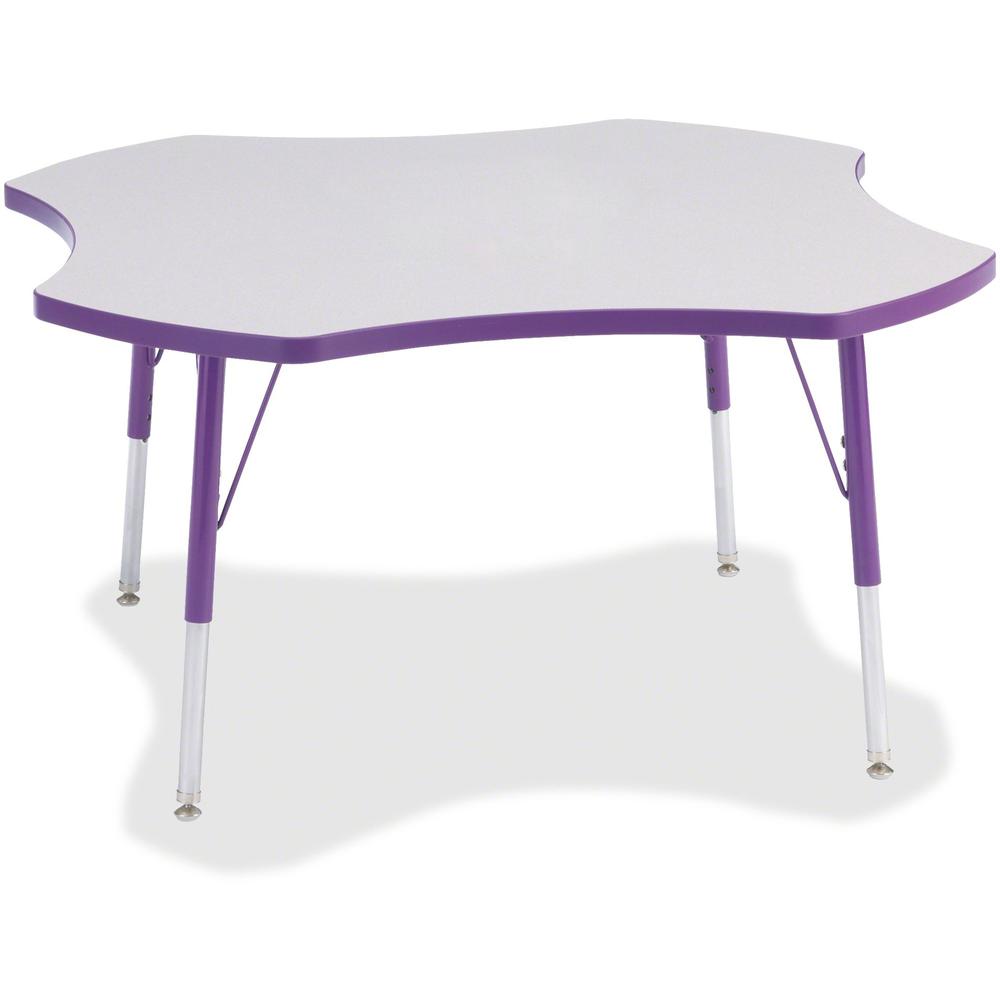 Jonti-Craft Berries Prism Four-Leaf Student Table - Laminated, Purple Top - Four Leg Base - 4 Legs - Adjustable Height - 24" to 31" Adjustment x 1.13" Table Top Thickness x 48" Table Top Diameter - 31. Picture 1