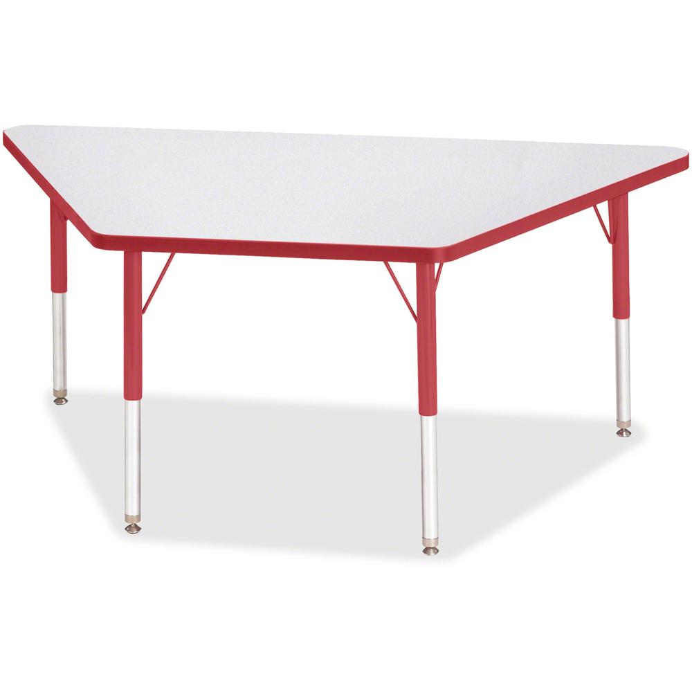 Jonti-Craft Berries Elementary Height Prism Edge Trapezoid Table - Laminated Trapezoid, Red Top - Four Leg Base - 4 Legs - Adjustable Height - 15" to 24" Adjustment - 60" Table Top Length x 30" Table . Picture 1
