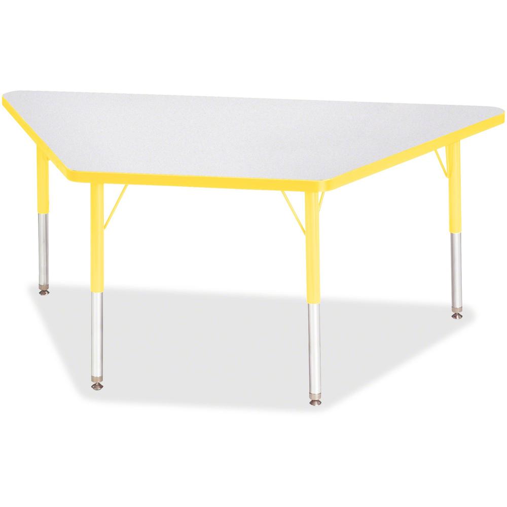 Jonti-Craft Berries Elementary Height Prism Edge Trapezoid Table - Laminated Trapezoid, Yellow Top - Four Leg Base - 4 Legs - Adjustable Height - 15" to 24" Adjustment - 60" Table Top Length x 30" Tab. Picture 1