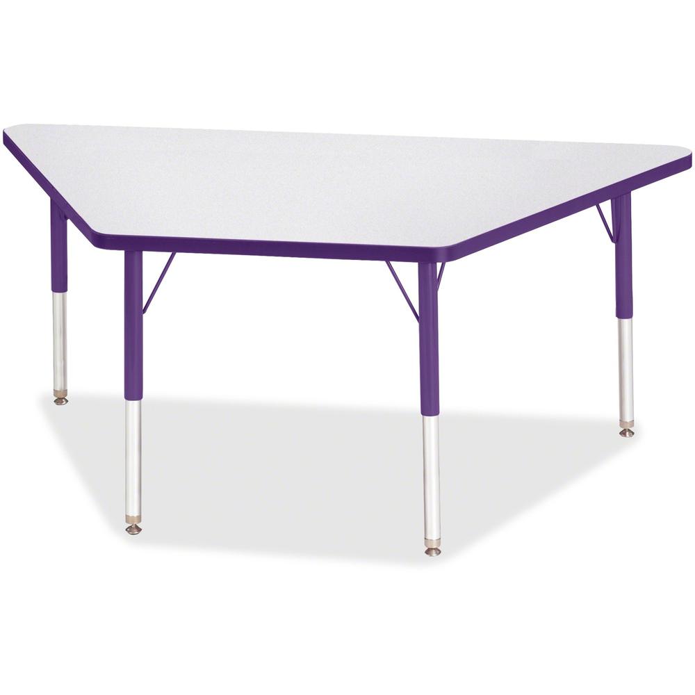 Jonti-Craft Berries Elementary Height Prism Edge Trapezoid Table - Laminated Trapezoid, Purple Top - Four Leg Base - 4 Legs - Adjustable Height - 15" to 24" Adjustment - 60" Table Top Length x 30" Tab. Picture 1