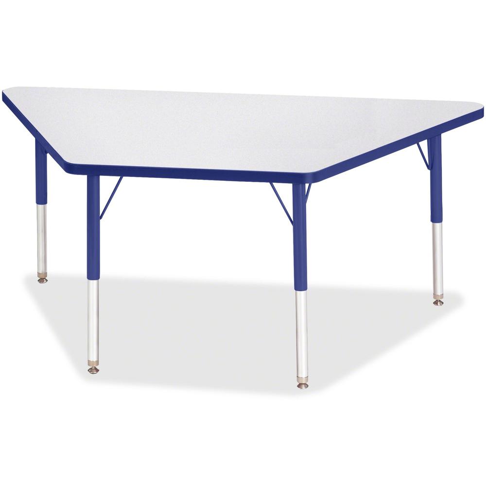 Jonti-Craft Berries Elementary Height Prism Edge Trapezoid Table - For - Table TopBlue Trapezoid, Laminated Top - Four Leg Base - 4 Legs - Adjustable Height - 15" to 24" Adjustment - 60" Table Top Len. Picture 1