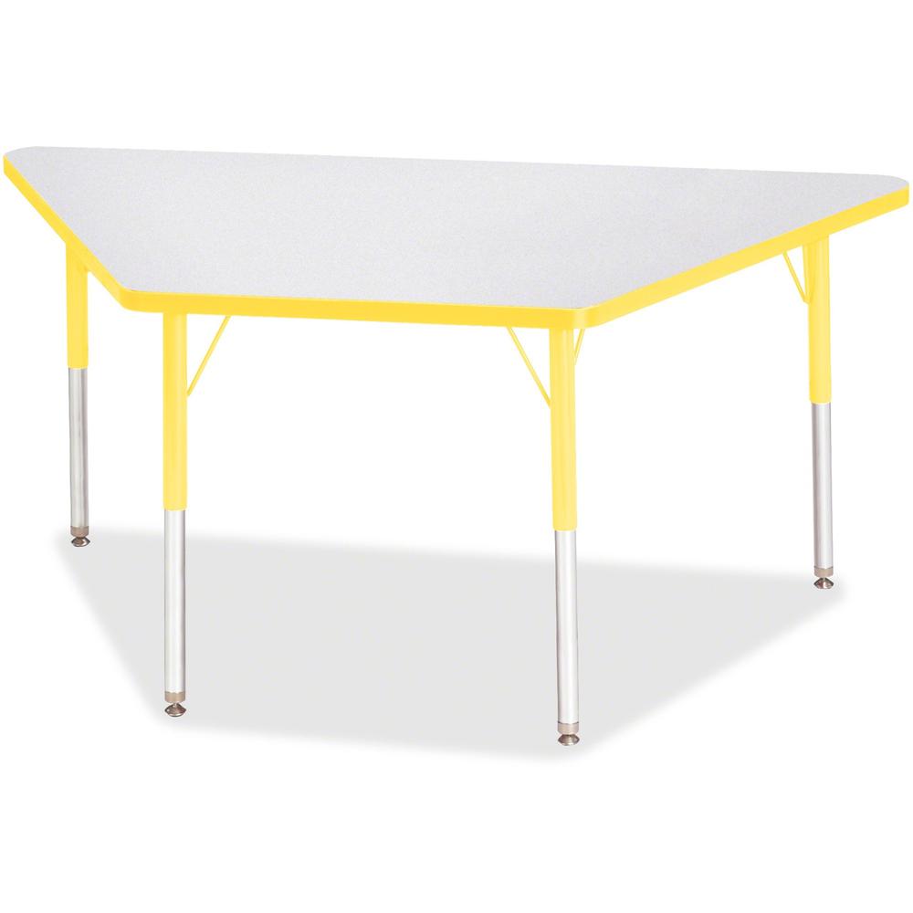 Jonti-Craft Berries Adult-Size Gray Laminate Trapezoid Table - Laminated Trapezoid, Yellow Top - Four Leg Base - 4 Legs - Adjustable Height - 24" to 31" Adjustment - 60" Table Top Length x 30" Table T. Picture 1