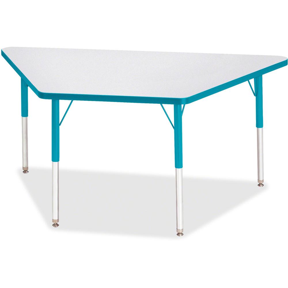 Jonti-Craft Berries Adult-Size Gray Laminate Trapezoid Table - For - Table TopLaminated Trapezoid, Teal Top - Four Leg Base - 4 Legs - Adjustable Height - 24" to 31" Adjustment - 60" Table Top Length . Picture 1