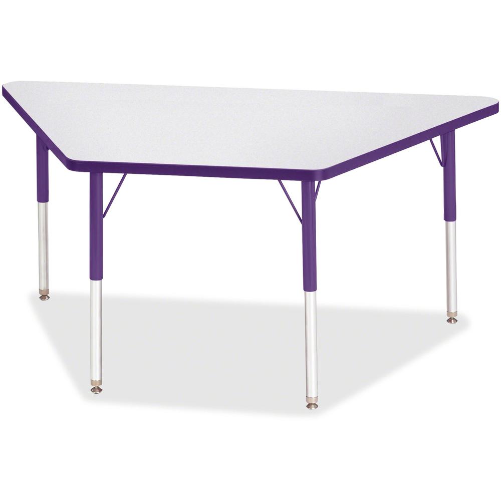 Jonti-Craft Berries Adult-Size Gray Laminate Trapezoid Table - Laminated Trapezoid, Purple Top - Four Leg Base - 4 Legs - Adjustable Height - 24" to 31" Adjustment - 60" Table Top Length x 30" Table T. Picture 1