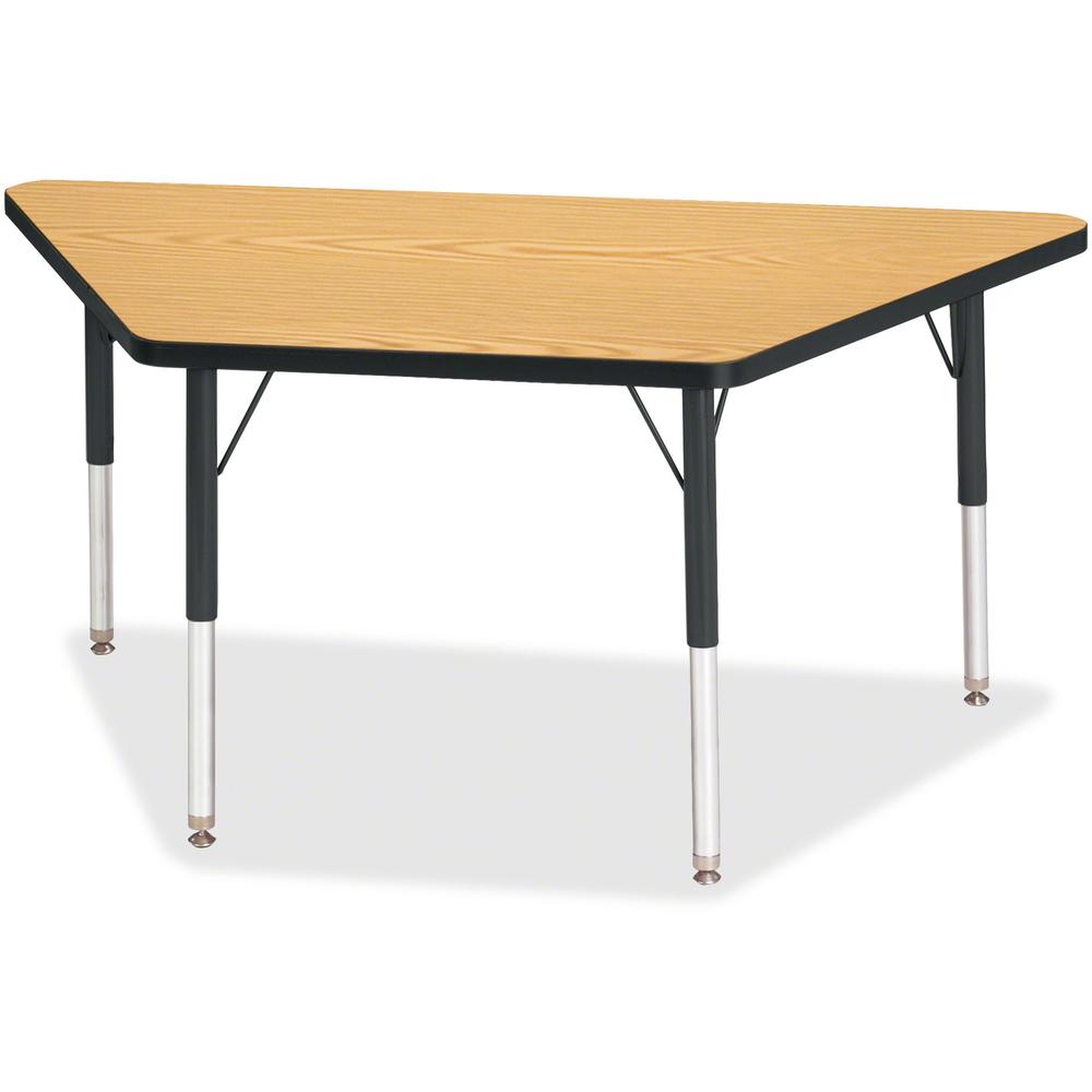 Jonti-Craft Berries Elementary Height Classic Trapezoid Table - Black Oak Trapezoid, Laminated Top - Four Leg Base - 4 Legs - Adjustable Height - 15" to 24" Adjustment - 48" Table Top Length x 24" Tab. Picture 1