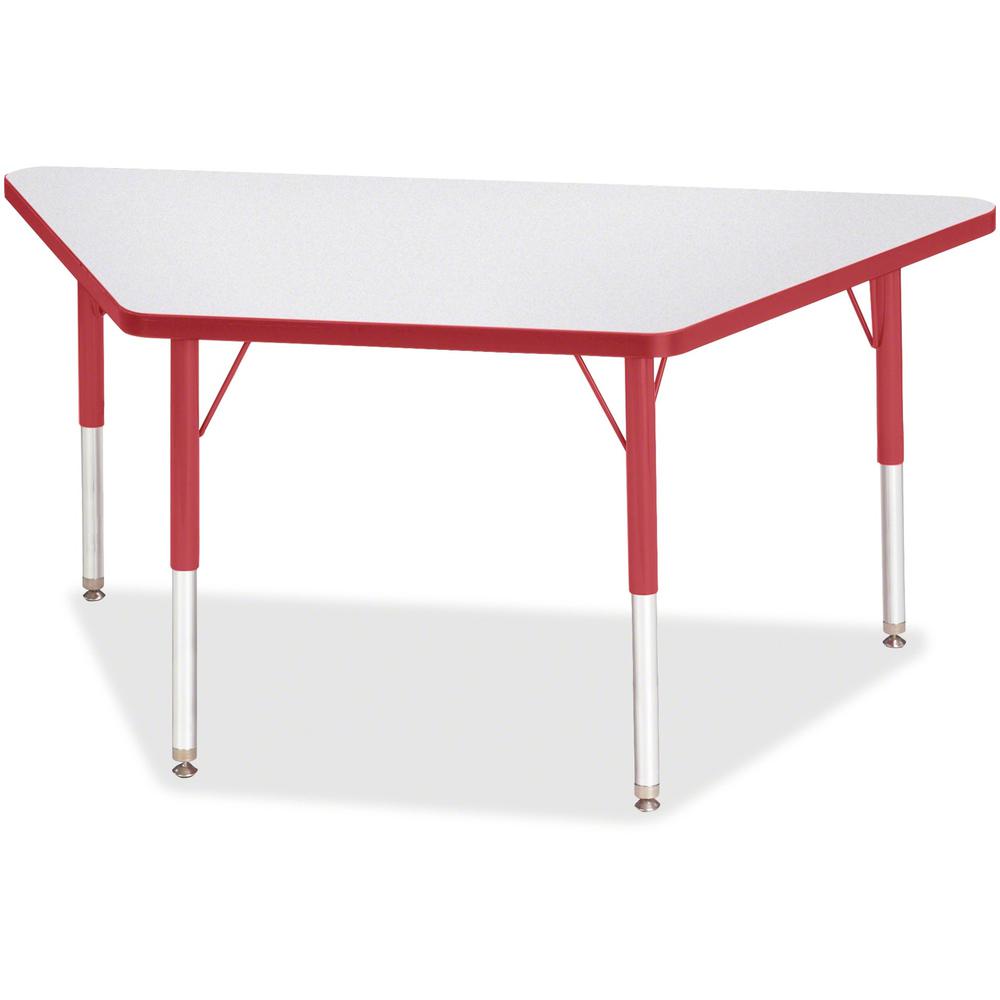 Jonti-Craft Berries Elementary Height Prism Edge Trapezoid Table - Laminated Trapezoid, Red Top - Four Leg Base - 4 Legs - Adjustable Height - 15" to 24" Adjustment - 48" Table Top Length x 24" Table . Picture 1