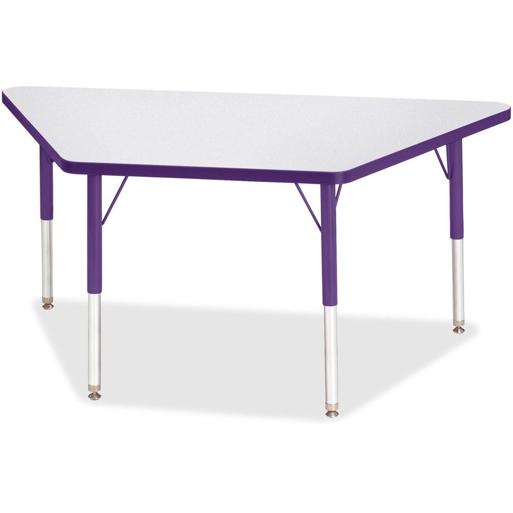 Jonti-Craft Berries Elementary Height Prism Edge Trapezoid Table - Laminated Trapezoid, Purple Top - Four Leg Base - 4 Legs - Adjustable Height - 15" to 24" Adjustment - 48" Table Top Length x 24" Tab. Picture 1