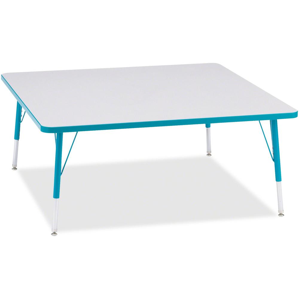 Jonti-Craft Berries Elementary Height Color Edge Square Table - Laminated Square, Teal Top - Four Leg Base - 4 Legs - Adjustable Height - 15" to 24" Adjustment - 48" Table Top Length x 48" Table Top W. Picture 1