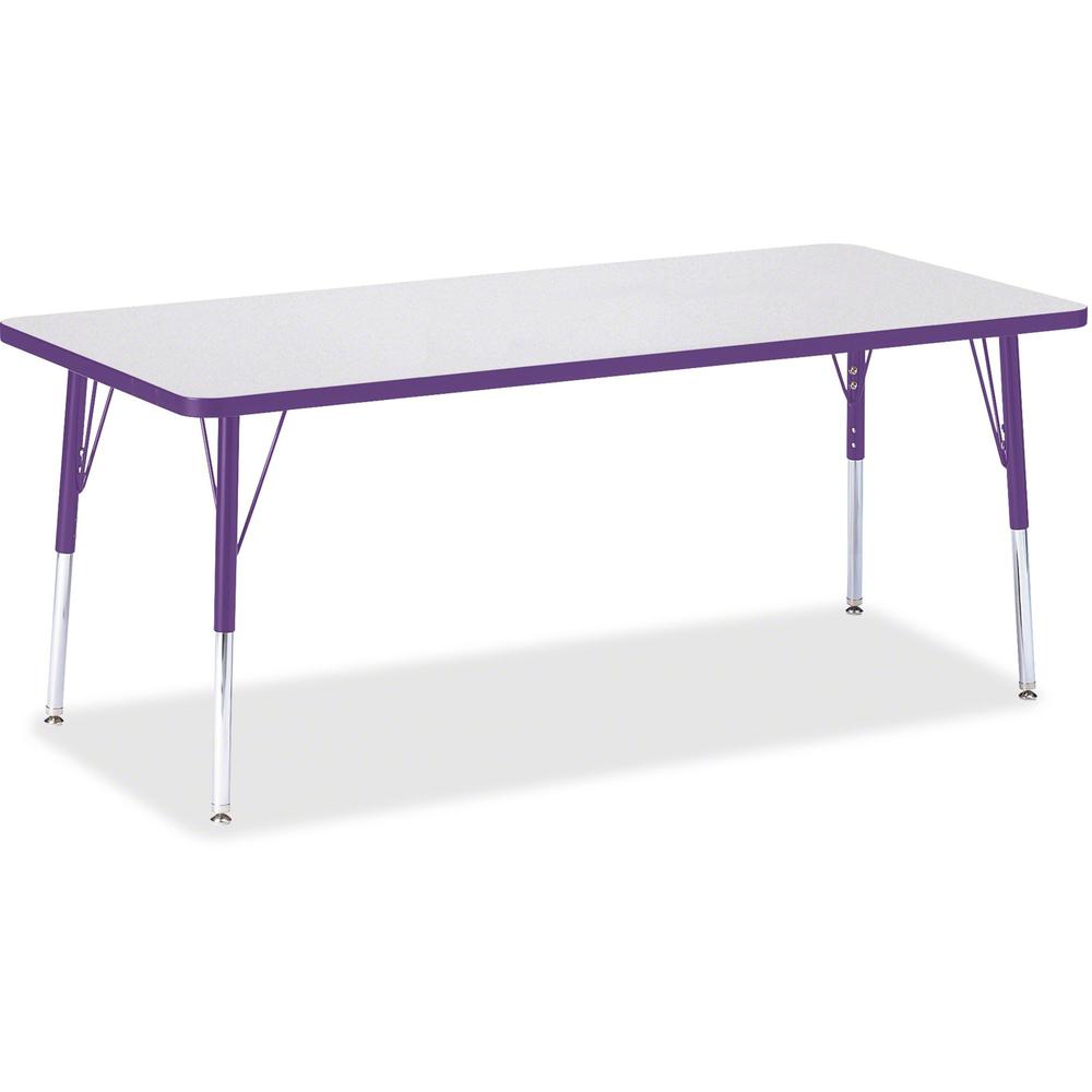 Jonti-Craft Berries Elementary Height Color Edge Rectangle Table - Gray Rectangle Top - Four Leg Base - 4 Legs - Adjustable Height - 15" to 24" Adjustment - 72" Table Top Length x 30" Table Top Width . Picture 1