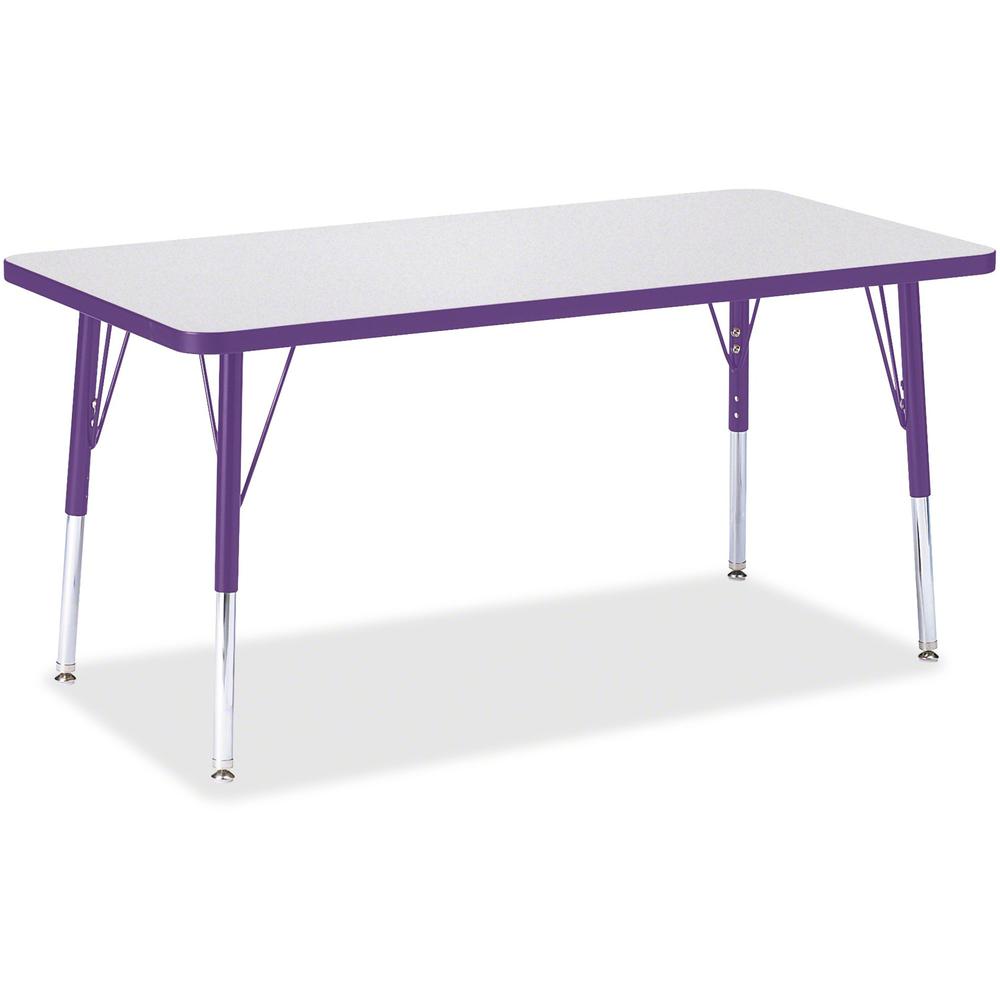 Jonti-Craft Berries Elementary Height Color Edge Rectangle Table - Gray Rectangle Top - Four Leg Base - 4 Legs - Adjustable Height - 15" to 24" Adjustment - 48" Table Top Length x 24" Table Top Width . Picture 1