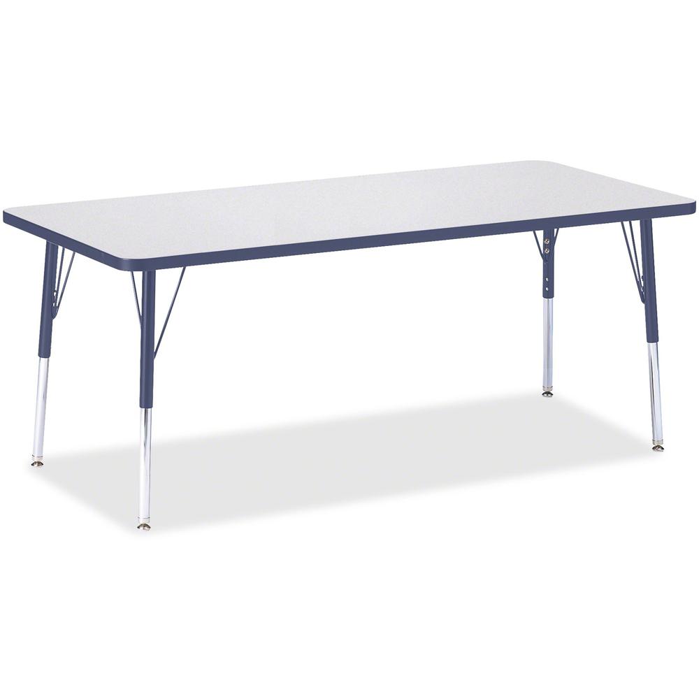 Jonti-Craft Berries Elementary Height Color Edge Rectangle Table - Gray Rectangle Top - Four Leg Base - 4 Legs - Adjustable Height - 15" to 24" Adjustment - 72" Table Top Length x 30" Table Top Width . Picture 1