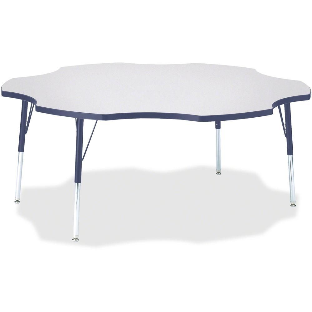 Jonti-Craft Berries Prism Six-Leaf Student Table - Laminated, Navy Top - Four Leg Base - 4 Legs - Adjustable Height - 24" to 31" Adjustment x 1.13" Table Top Thickness x 60" Table Top Diameter - 31" H. Picture 1