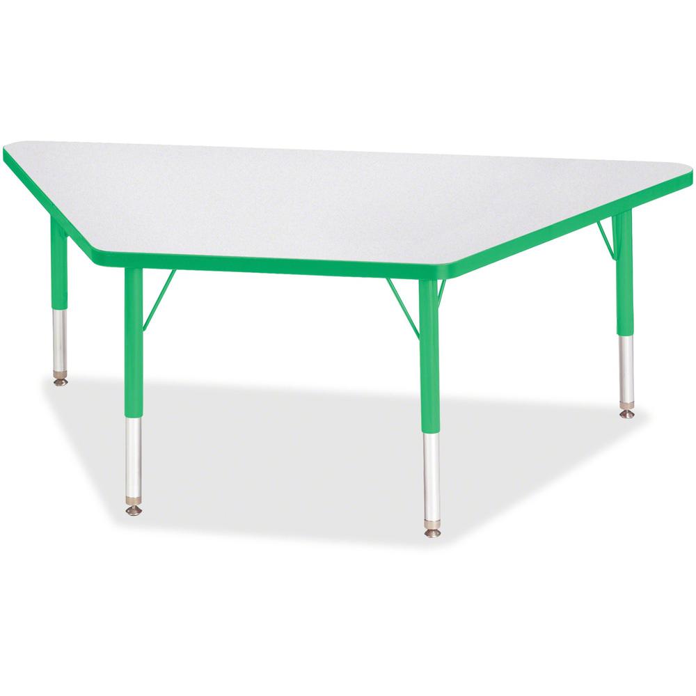Jonti-Craft Berries Toddler Size Gray Top Trapezoid Table - Green Trapezoid, Laminated Top - Four Leg Base - 4 Legs - 60" Table Top Length x 30" Table Top Width x 1.13" Table Top Thickness - 15" Heigh. Picture 1