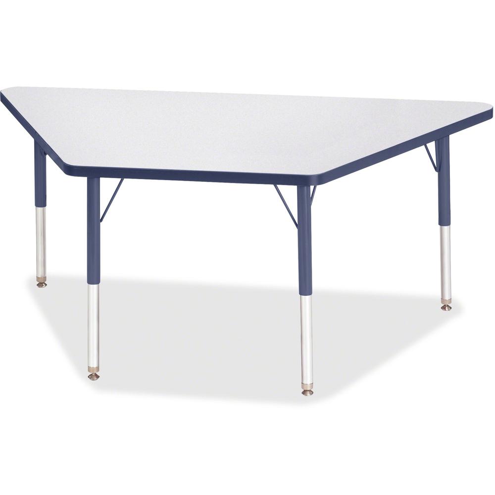 Jonti-Craft Berries Elementary Height Prism Edge Trapezoid Table - Laminated Trapezoid, Navy Top - Four Leg Base - 4 Legs - Adjustable Height - 15" to 24" Adjustment - 60" Table Top Length x 30" Table. Picture 1