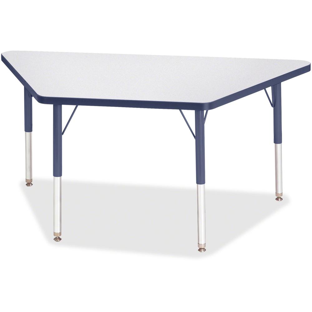 Jonti-Craft Berries Elementary Height Prism Edge Trapezoid Table - Laminated Trapezoid, Navy Top - Four Leg Base - 4 Legs - Adjustable Height - 15" to 24" Adjustment - 48" Table Top Length x 24" Table. Picture 1