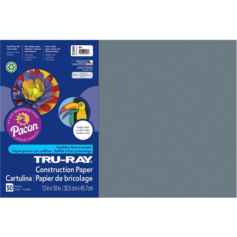 Tru-Ray Construction Paper - Project, Bulletin Board - 18"Width x 12"Length - 50 / Pack - Slate Gray - Sulphite. The main picture.