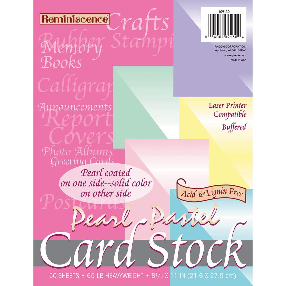 Pacon Inkjet, Laser Card Stock - Pink, Green, Canary, Blue, Lilac - Letter - 8 1/2" x 11" - 65 lb Basis Weight - Pearl Pastel - 1 / Pack. Picture 1