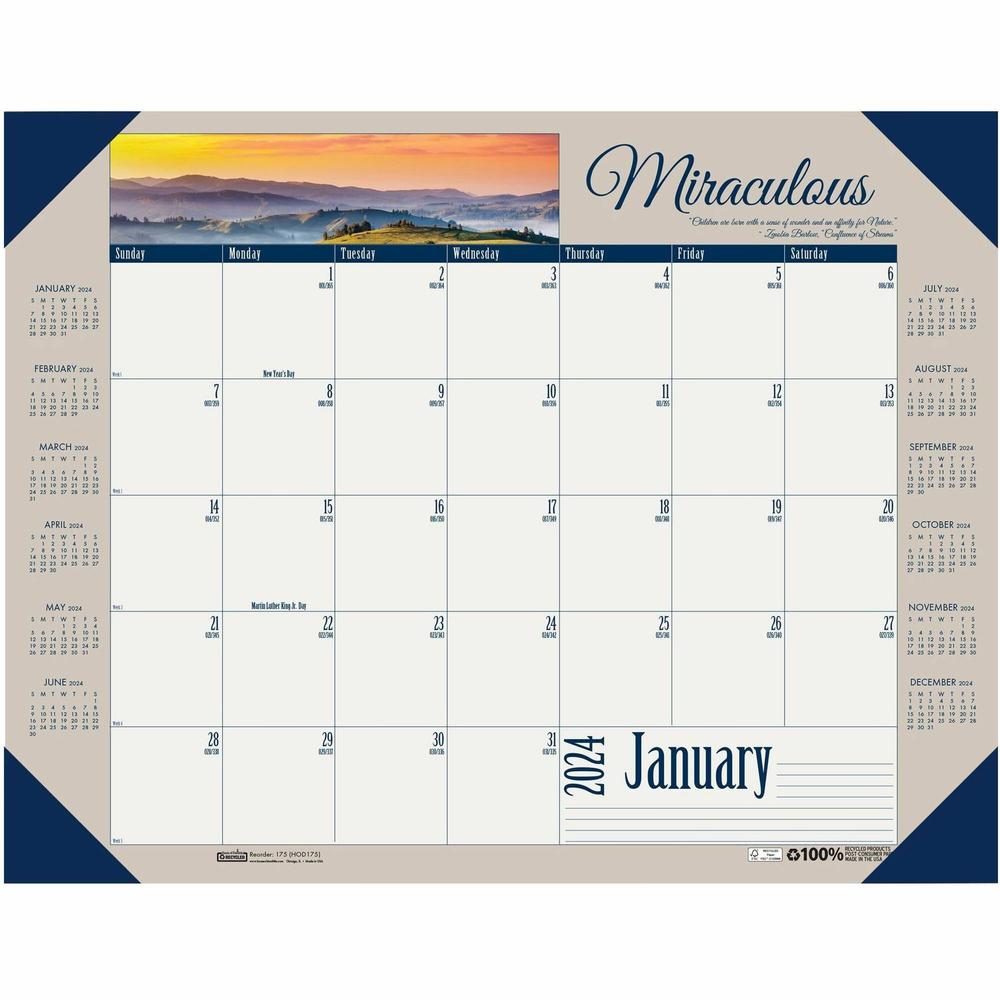 House of Doolittle Earthscapes Motivational Desk Pad - Julian Dates - Monthly - 12 Month - January 2024 - December 2024 - 1 Month Single Page Layout - 22" x 17" Sheet Size - Desk Pad - Leatherette, Pa. Picture 1