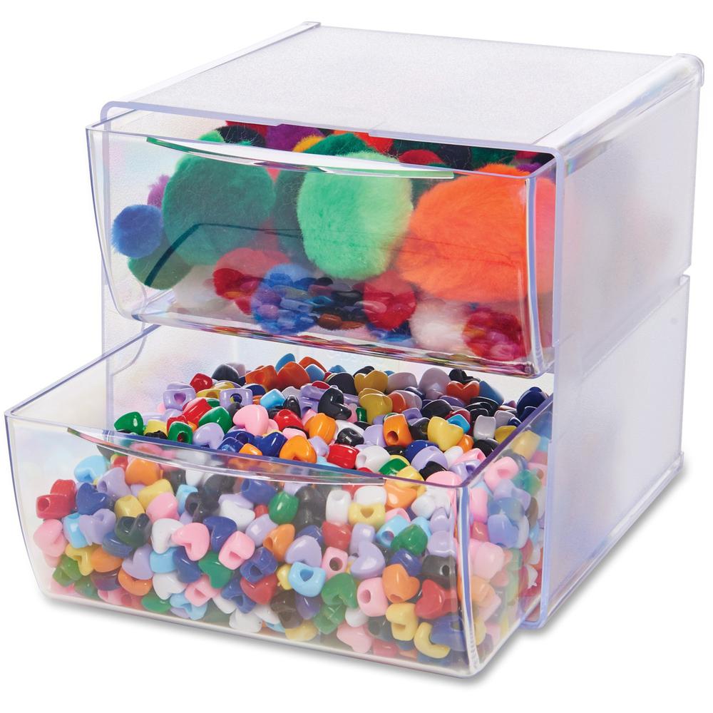 Deflecto Stackable Cube Organizer - 2 Drawer(s) - 6" Height x 6" Width x 7.5" DepthDesktop - Stackable - Clear - Plastic - 1 Each. The main picture.