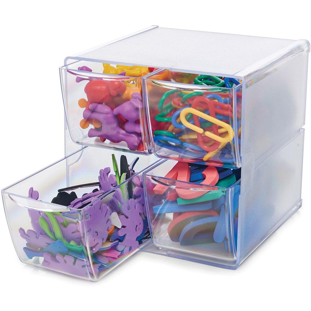 Deflecto Stackable Cube Organizer - 4 Drawer(s) - 6" Height x 6" Width x 7.3" DepthDesktop - Stackable - Clear - Plastic - 1 Each. Picture 1