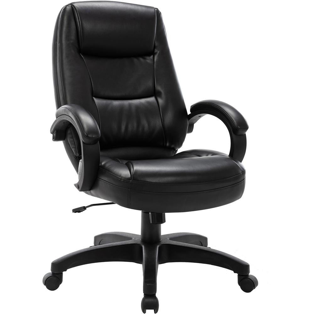 Lorell Westlake High Back Executive Chair - Black Leather Seat - Black Polyurethane Frame - High Back - Black - 1 Each. Picture 1