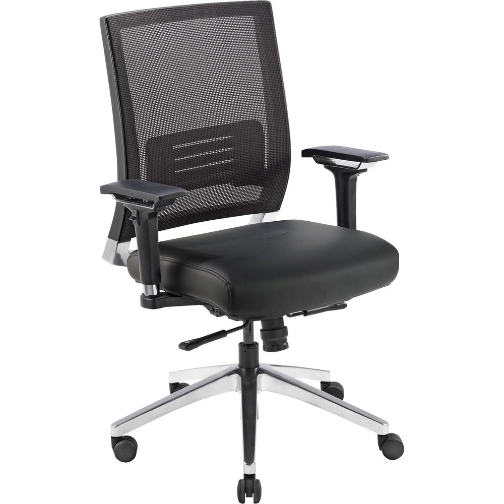 Lorell Heavy-duty Full-Function Executive Mesh Back Office Chair - Black Leather Seat - 5-star Base - Black - 1 Each. Picture 1