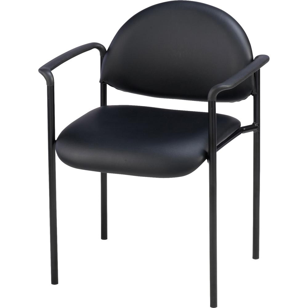 Lorell Reception Guest Chair - Black Vinyl Seat - Vinyl Back - Steel Frame - Four-legged Base - Black - 1 Each. The main picture.
