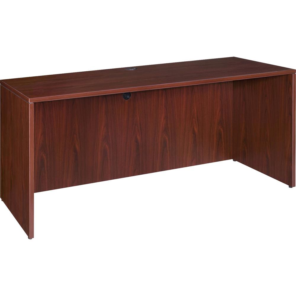 Lorell Essentials Series Credenza Shell - 59" x 23.6" x 1" x 29.5" - Finish: Laminate, Mahogany - Grommet, Durable, Adjustable Feet. Picture 1