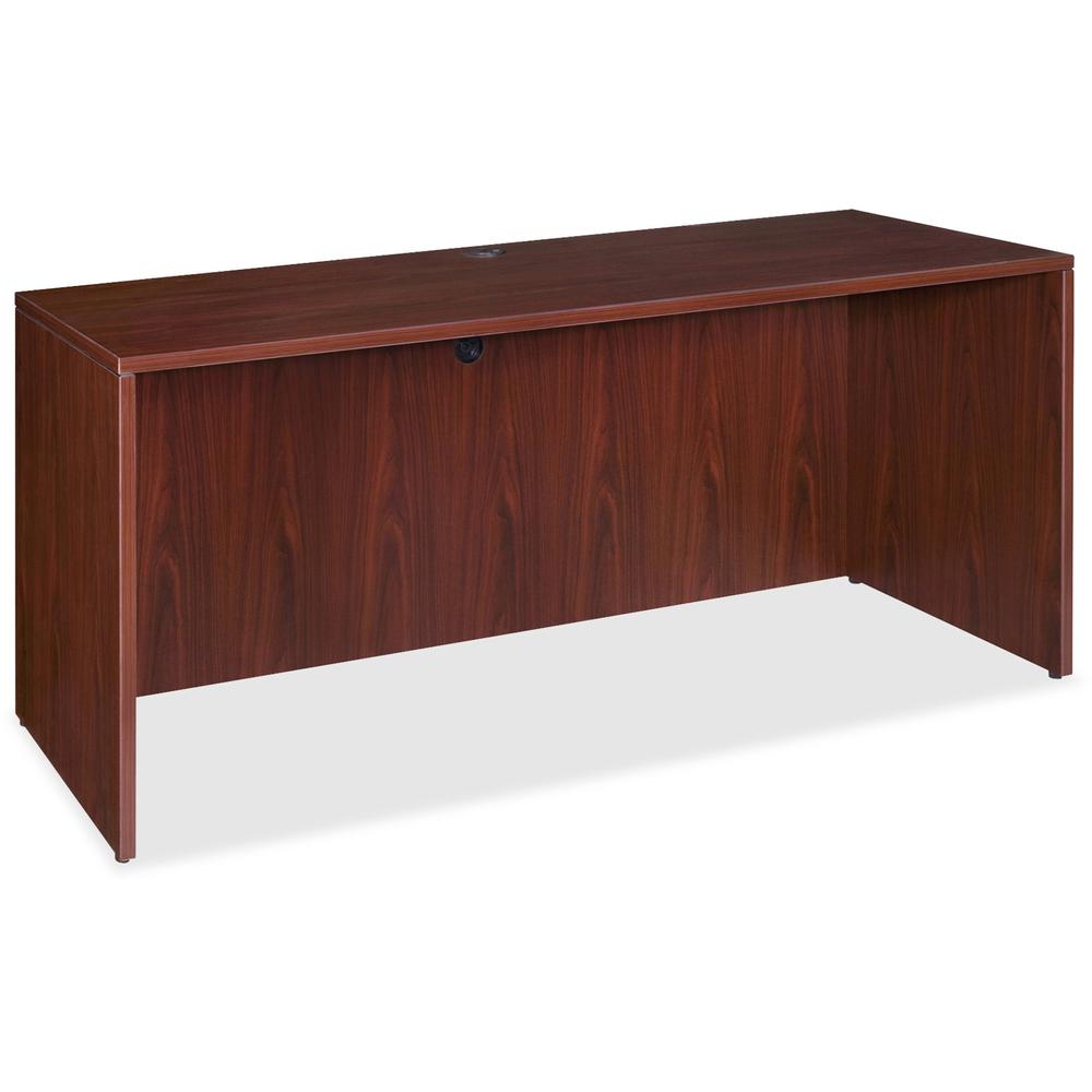 Lorell Essentials Series Credenza Shell - 66.1" x 23.6" x 1" x 29.5" - Finish: Laminate, Mahogany - Grommet, Durable, Adjustable Feet. Picture 1